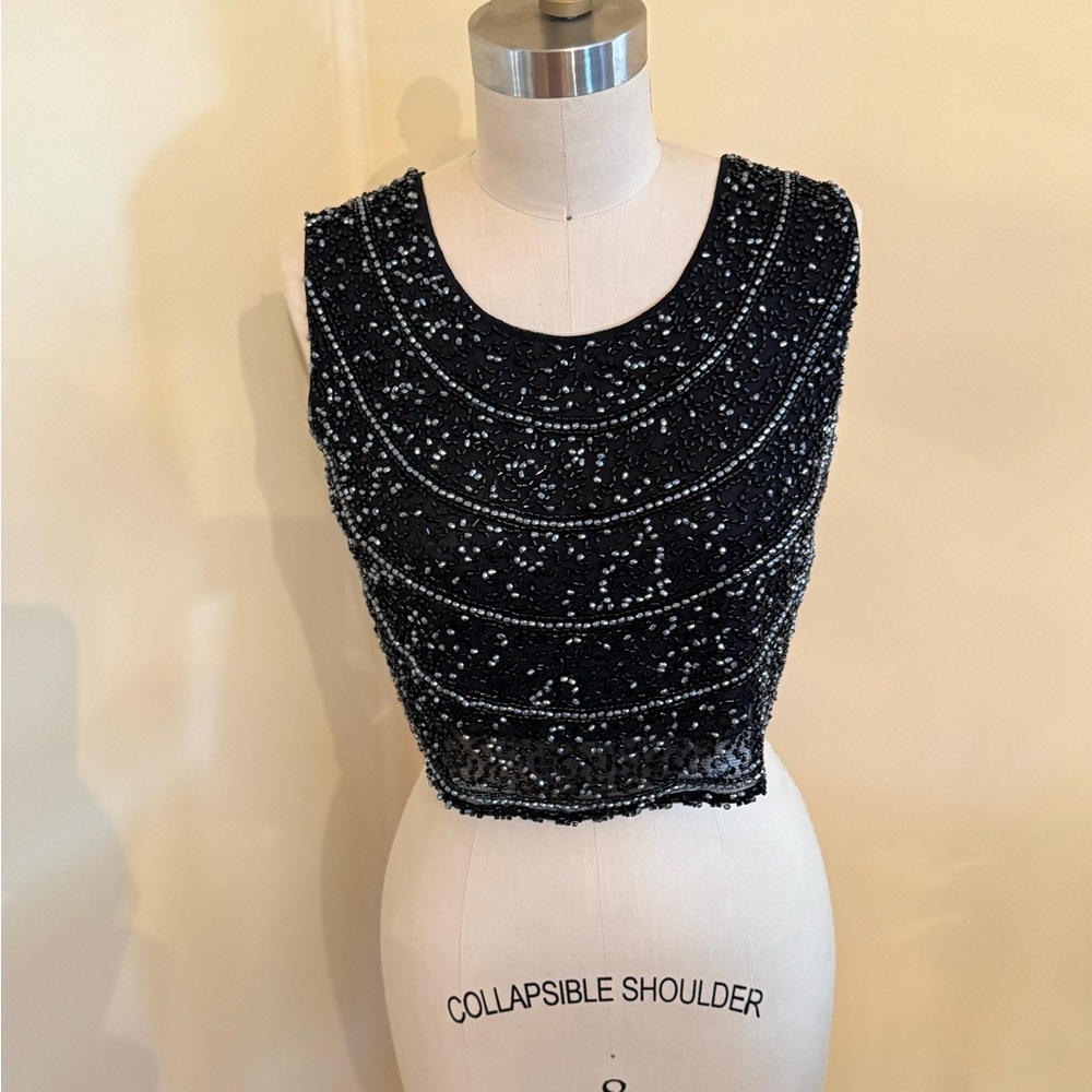 Ruby & Jenna Elegant Black Beaded Women's Top